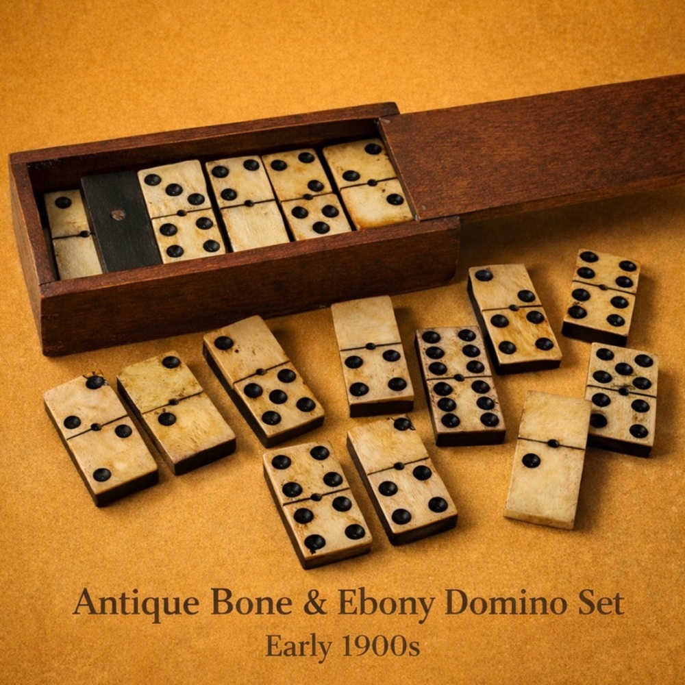 😱 Antique Bone & Ebony Domino Set | Early 1900s | Original Wooden Box
